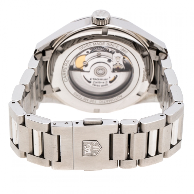 Pre Owned Tag Heuer Silver White Stainless Steel Carrera Caliber 5 WAR201D.BA0723 Men's Wristwatch 40 mm