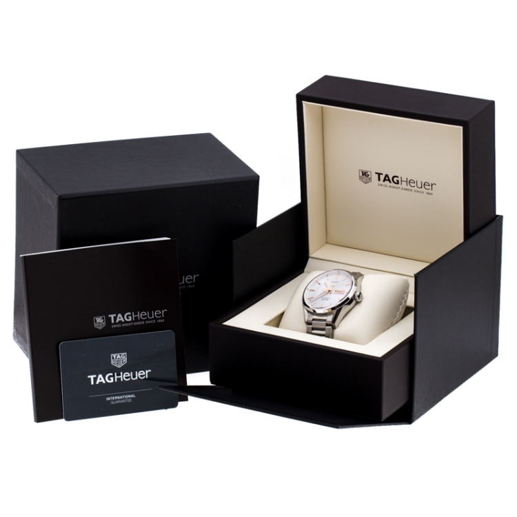 Pre Owned Tag Heuer Silver White Stainless Steel Carrera Caliber 5 WAR201D.BA0723 Men's Wristwatch 40 mm