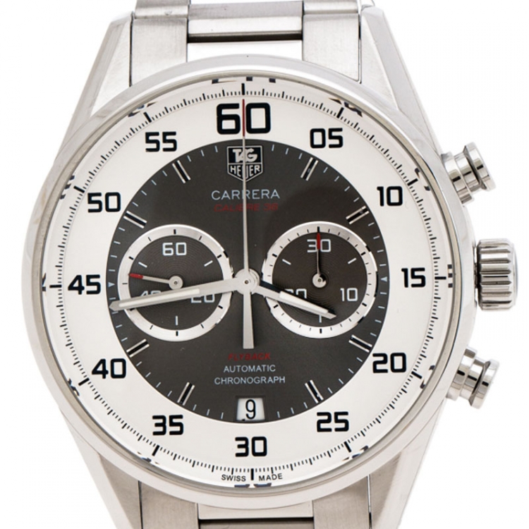 Pre Owned Tag Heuer Grey Stainless Steel Carrera Calibre 36 Flyback CAR2B11.BA0799 Men's Wristwatch 43 mm