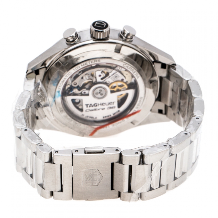 Pre Owned Tag Heuer Grey Stainless Steel Carrera Calibre 36 Flyback CAR2B11.BA0799 Men's Wristwatch 43 mm