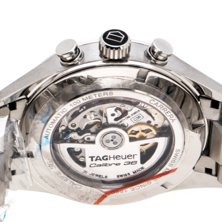 Pre Owned Tag Heuer Grey Stainless Steel Carrera Calibre 36 Flyback CAR2B11.BA0799 Men's Wristwatch 43 mm