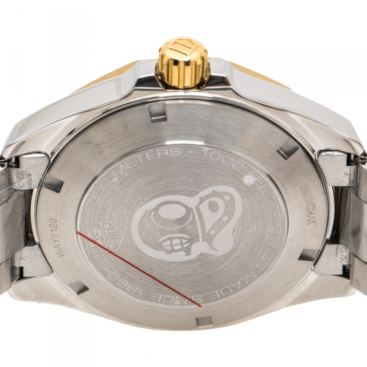 Pre Owned Tag Heuer Silver Opaline Two-Tone Stainless Steel Aquaracer WAY1120.BB0930 Men's Wristwatch 40.50 mm