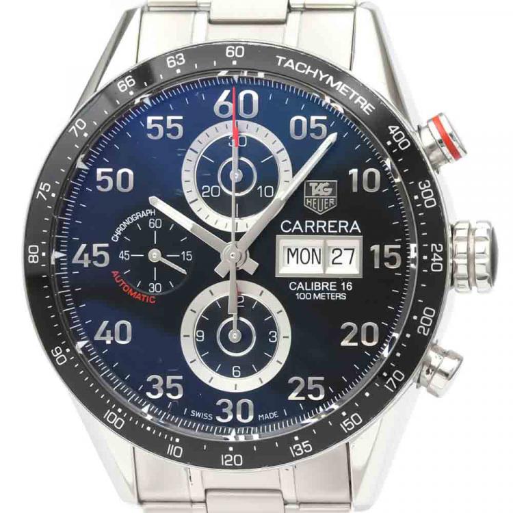 Pre Owned Tag Heuer Black Stainless Steel Carrera Calibre 16 Day Date Chronograph CV2A10 Men's Wristwatch 43 MM