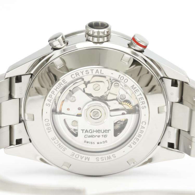 Pre Owned Tag Heuer Black Stainless Steel Carrera Calibre 16 Day Date Chronograph CV2A10 Men's Wristwatch 43 MM
