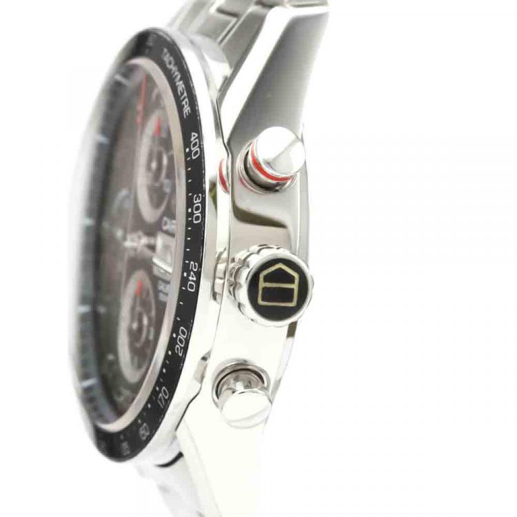 Pre Owned Tag Heuer Black Stainless Steel Carrera Calibre 16 Day Date Chronograph CV2A10 Men's Wristwatch 43 MM