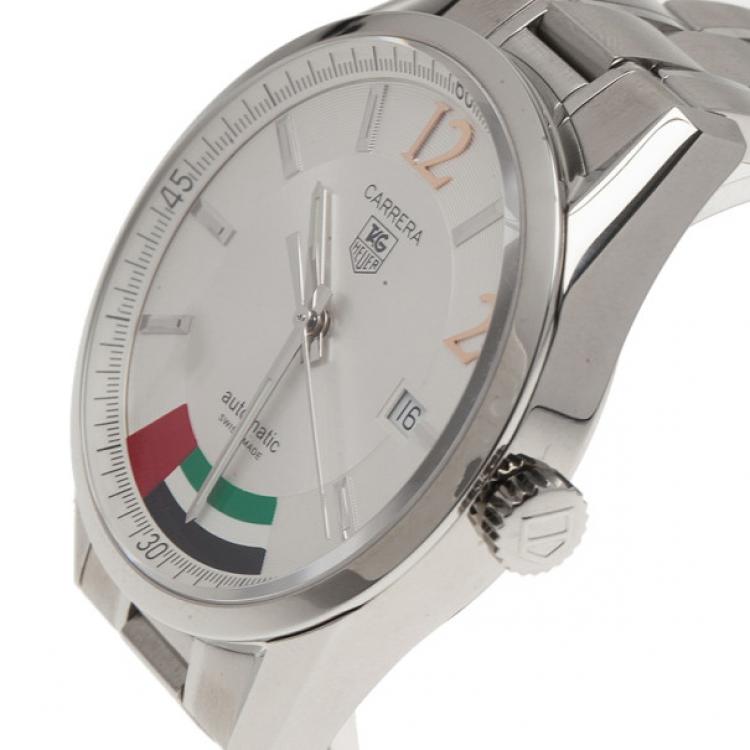 Pre Owned Tag Heuer White Stainless Steel Caliber 5 Carrera Men's Wristwatch 42MM