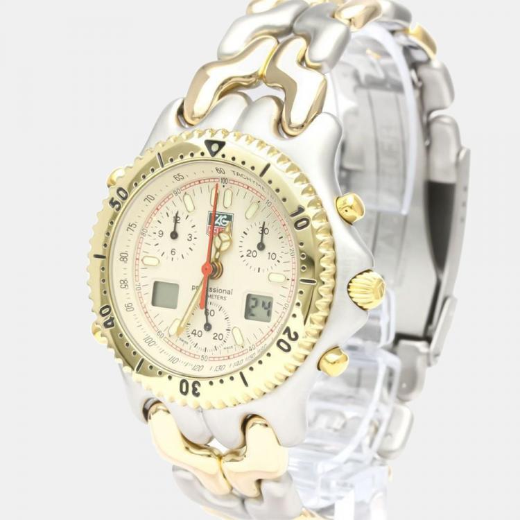 Pre Owned Tag Heuer Ivory Gold Plated And Stainless Steel Sel CG1123 Quartz Men's Wristwatch 38 mm