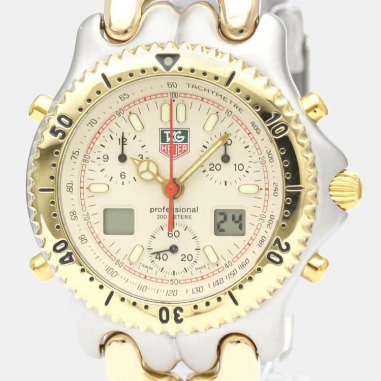 Pre Owned Tag Heuer Ivory Gold Plated And Stainless Steel Sel CG1123 Quartz Men's Wristwatch 38 mm