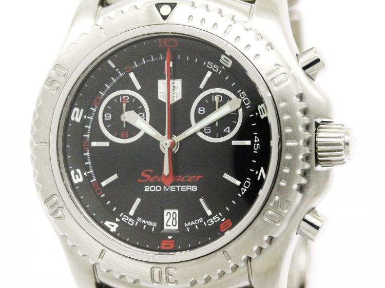Pre Owned Tag Heuer Black Stainless Steel Searacer Men's Wristwatch 41MM