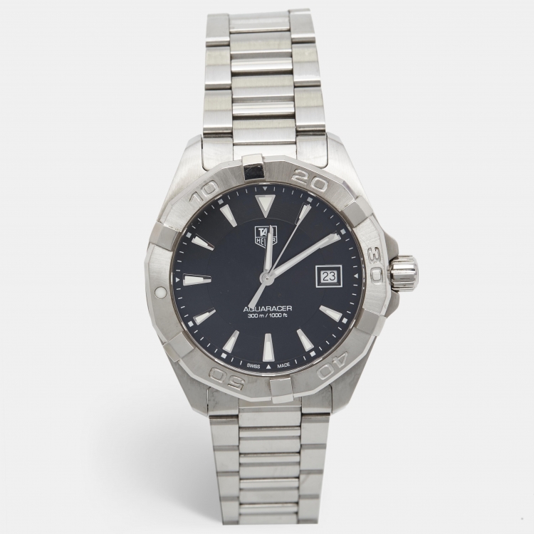 Pre Owned TAG Heuer Black Stainless Steel Aquaracer WAY1110 Men's Wristwatch 41 mm 