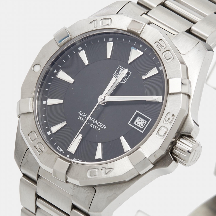 Pre Owned TAG Heuer Black Stainless Steel Aquaracer WAY1110 Men's Wristwatch 41 mm 