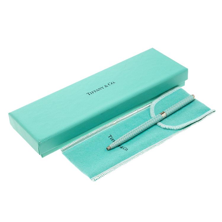 Pre Owned Tiffany & Co. Blue Lacquer Silver Ballpoint Purse Pen