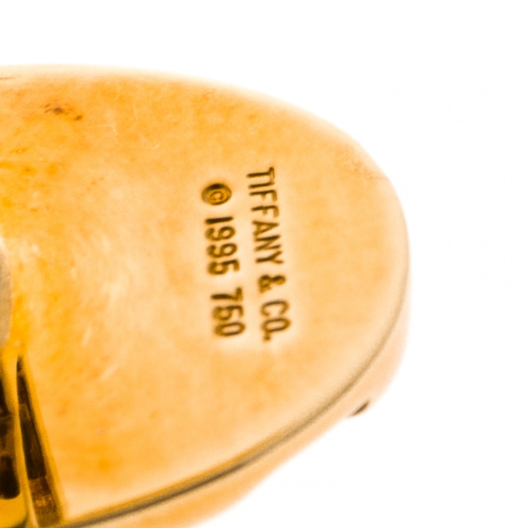 Pre Owned Tiffany & Co. Oval Stripe Textured 18k Yellow Gold Cufflinks