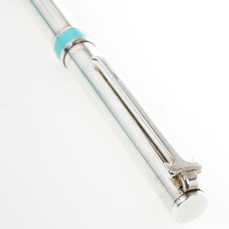 Pre Owned Tiffany & Co. T-Clip Sterling Silver with Tiffany Blue Accent Ballpoint Pen