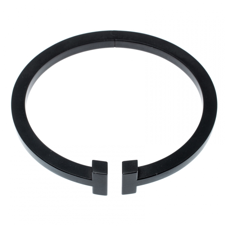 Pre Owned Tiffany & Co. T Square Black Tone Stainless Steel Bracelet