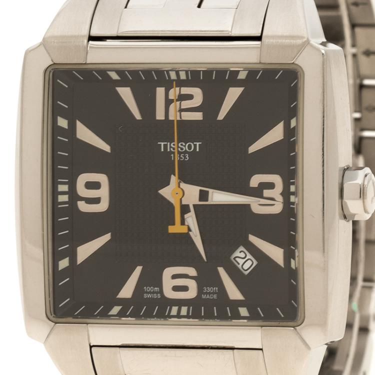 Pre Owned Tissot Black Stainless Steel Quadrato Men's Wristwatch 38 mm