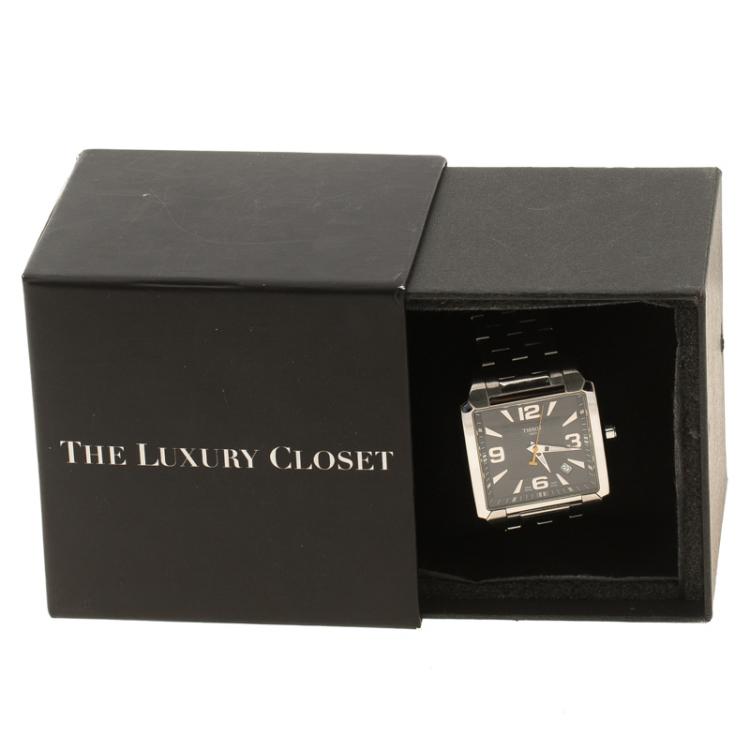 Pre Owned Tissot Black Stainless Steel Quadrato Men's Wristwatch 38 mm