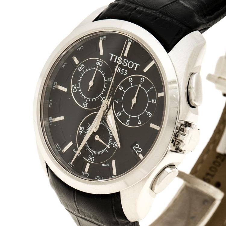 Pre Owned Tissot Black Stainless Steel Chronograph Couturier T0356617A Men's Wristwatch 42 mm