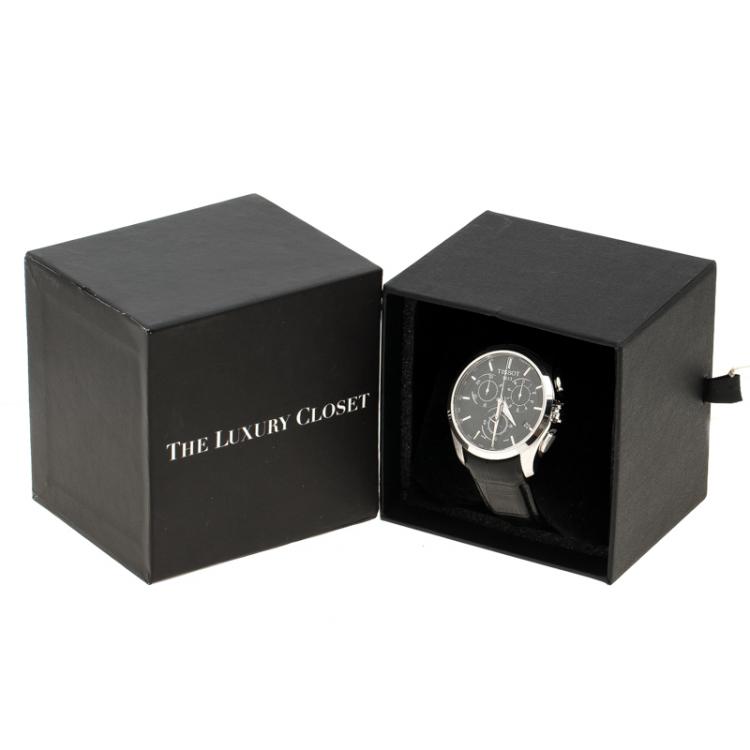 Pre Owned Tissot Black Stainless Steel Chronograph Couturier T0356617A Men's Wristwatch 42 mm