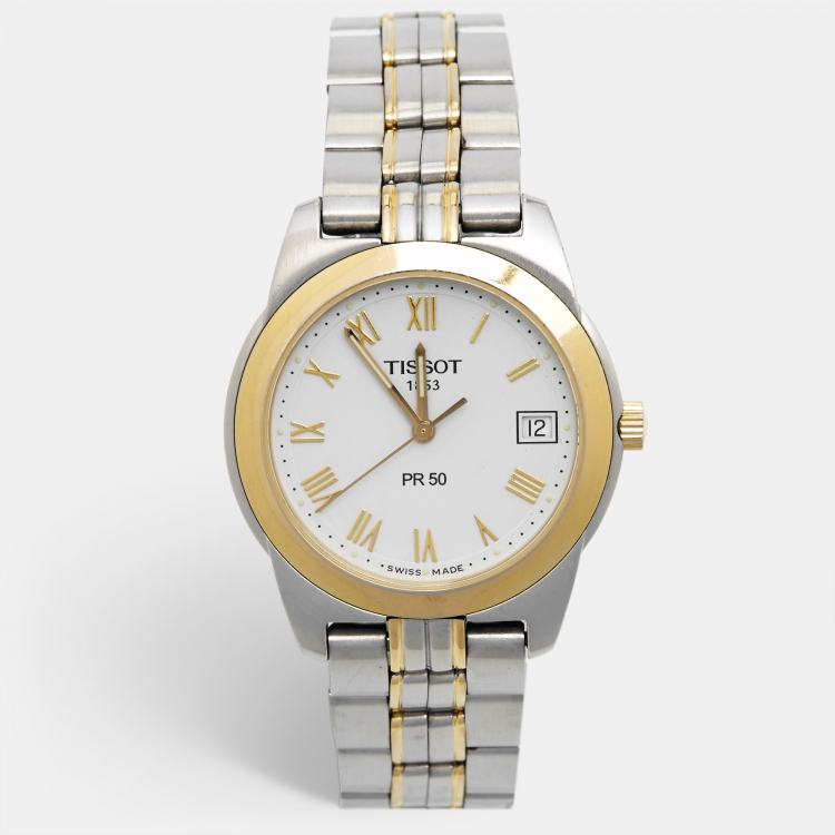 Pre Owned Tissot White Two-Tone Stainless Steel PR50 J376/476 Men's Wristwatch 36 mm 