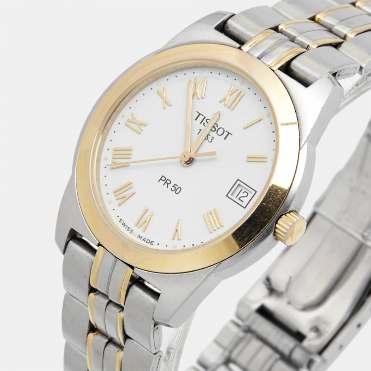 Pre Owned Tissot White Two-Tone Stainless Steel PR50 J376/476 Men's Wristwatch 36 mm 