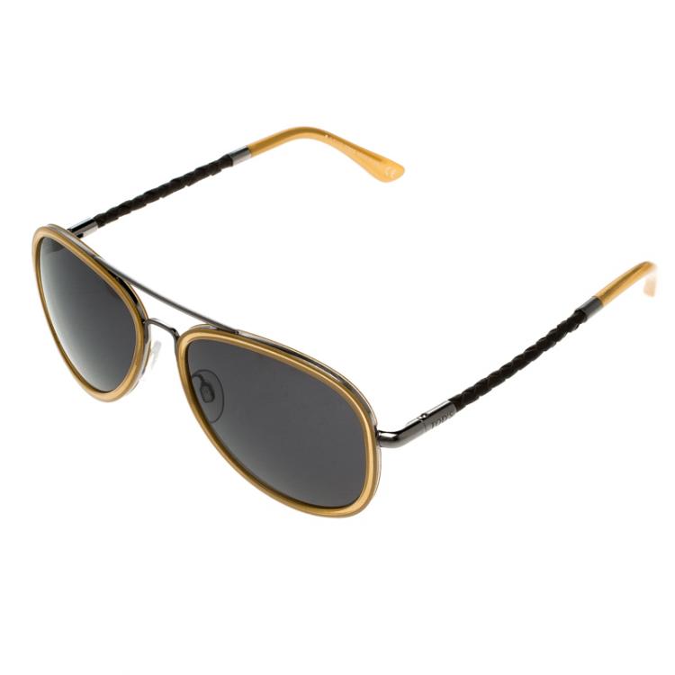 Pre Owned Tod's Black/Yellow TO 99 60V Aviator Sunglasses