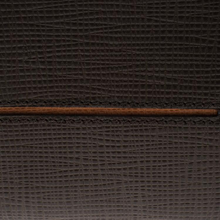 Pre Owned Tod's Brown Leather Stripe Orange Lined Bifold Wallet