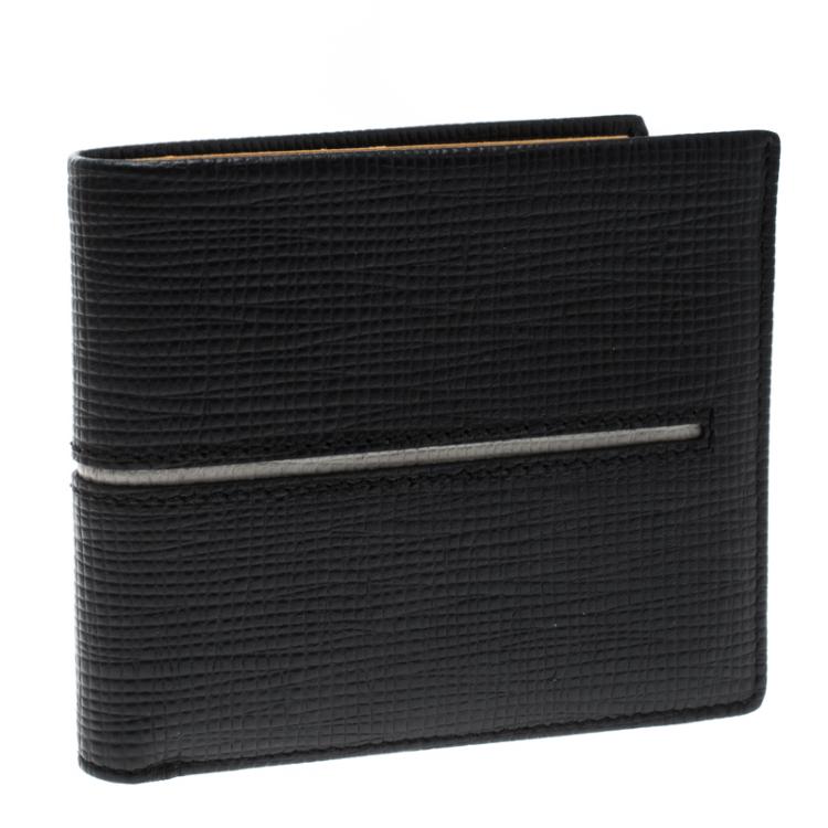 Pre Owned Tod's Black Leather Stripe Grey Lined Bifold Wallet