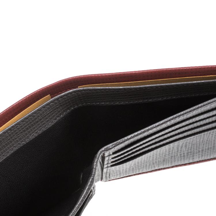 Pre Owned Tod's Red Leather Stripe Grey Lined Bifold Wallet
