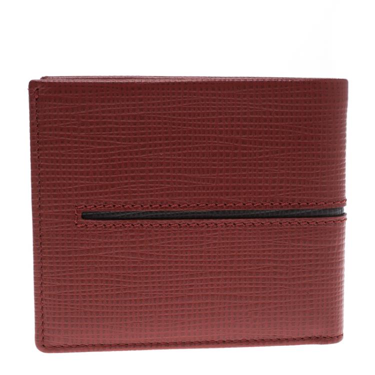 Pre Owned Tod's Red Leather Stripe Grey Lined Bifold Wallet