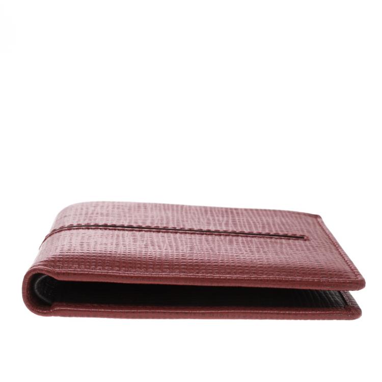 Pre Owned Tod's Red Leather Stripe Grey Lined Bifold Wallet