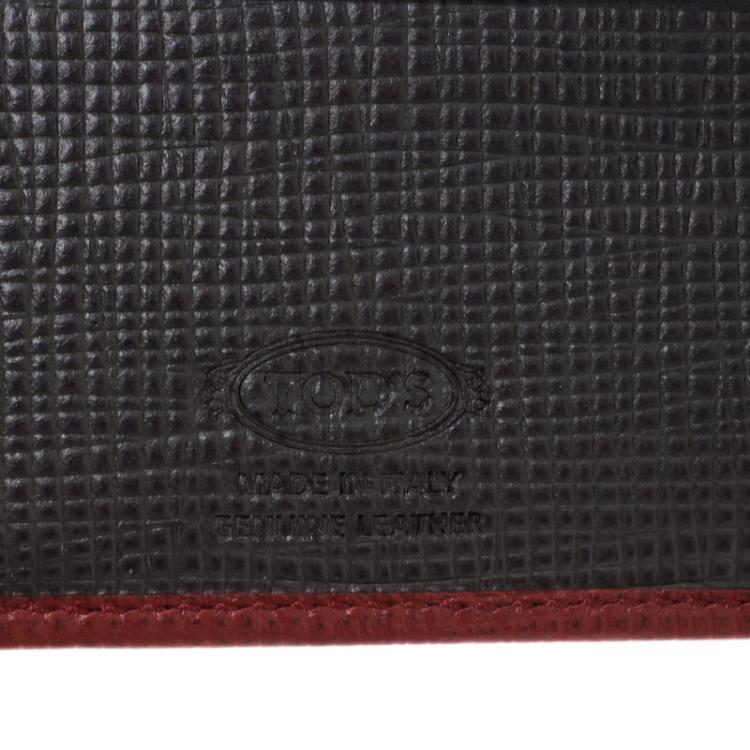 Pre Owned Tod's Red Leather Stripe Grey Lined Bifold Wallet