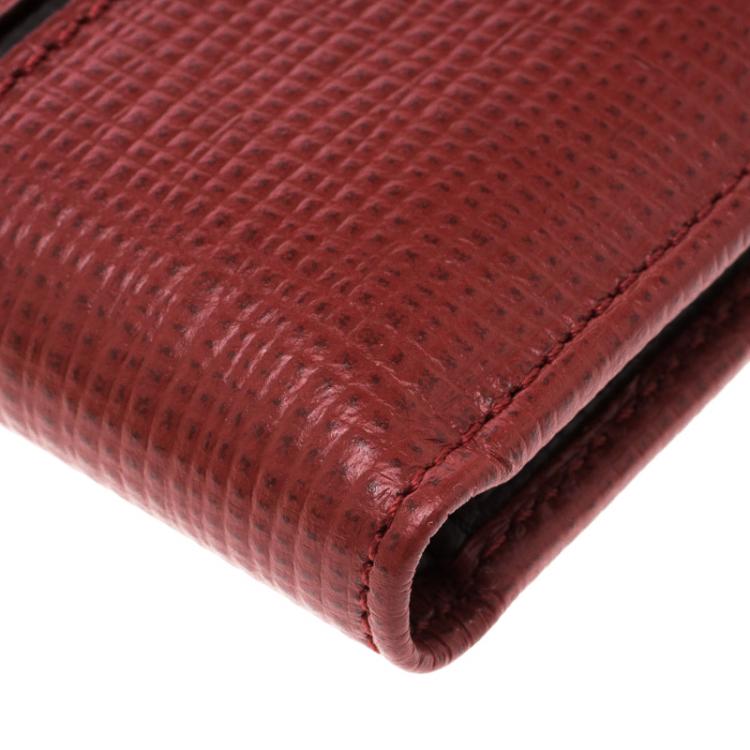 Pre Owned Tod's Red Leather Stripe Grey Lined Bifold Wallet