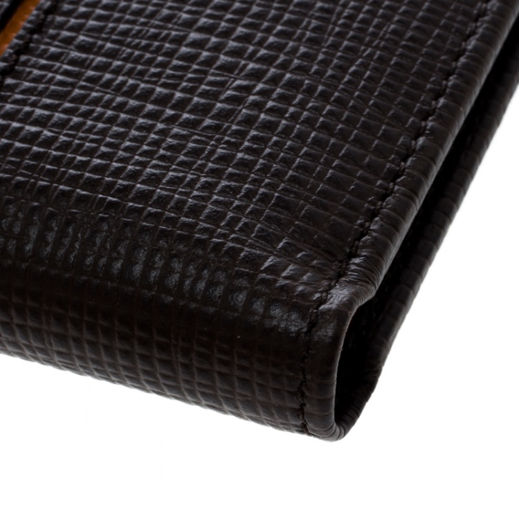 Pre Owned Tod's Brown Leather Stripe Orange Lined Bifold Wallet