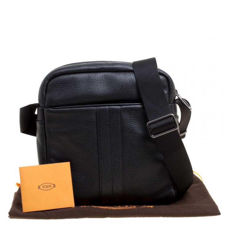 Pre Owned Tod's Black Leather Pillow Reporter Messenger Bag 