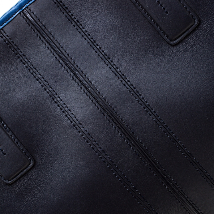 Pre Owned Tod's Black/Blue Leather Slim Script Tote