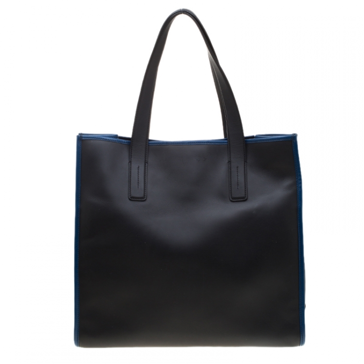 Pre Owned Tod's Black/Blue Leather Slim Script Tote
