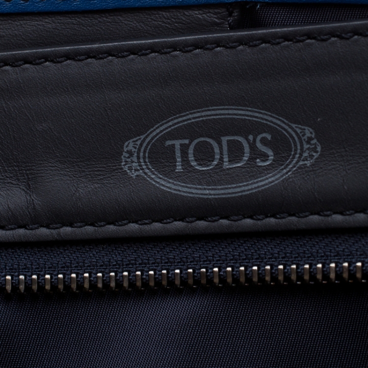 Pre Owned Tod's Black/Blue Leather Slim Script Tote