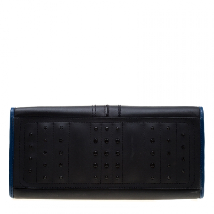 Pre Owned Tod's Black/Blue Leather Slim Script Tote