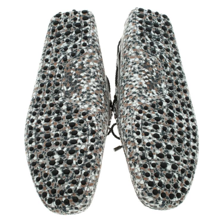 Pre Owned Tod's Grey Printed Leather Bow Loafers Size 42