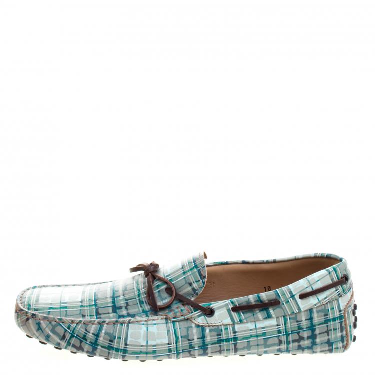 Pre Owned Tod's Abstract Print Leather Bow Loafers Size 44.5