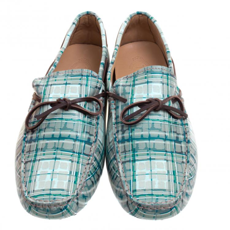 Pre Owned Tod's Abstract Print Leather Bow Loafers Size 44.5
