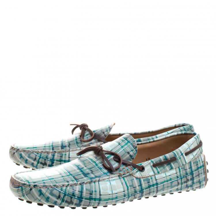 Pre Owned Tod's Abstract Print Leather Bow Loafers Size 44.5