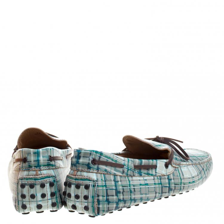 Pre Owned Tod's Abstract Print Leather Bow Loafers Size 44.5
