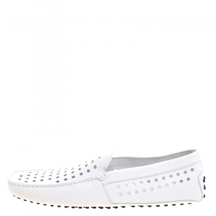 Pre Owned Tod's White Perforated Leather Loafers Size 43