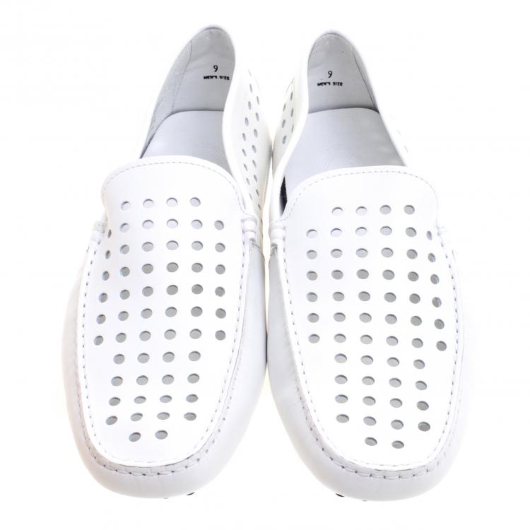 Pre Owned Tod's White Perforated Leather Loafers Size 43