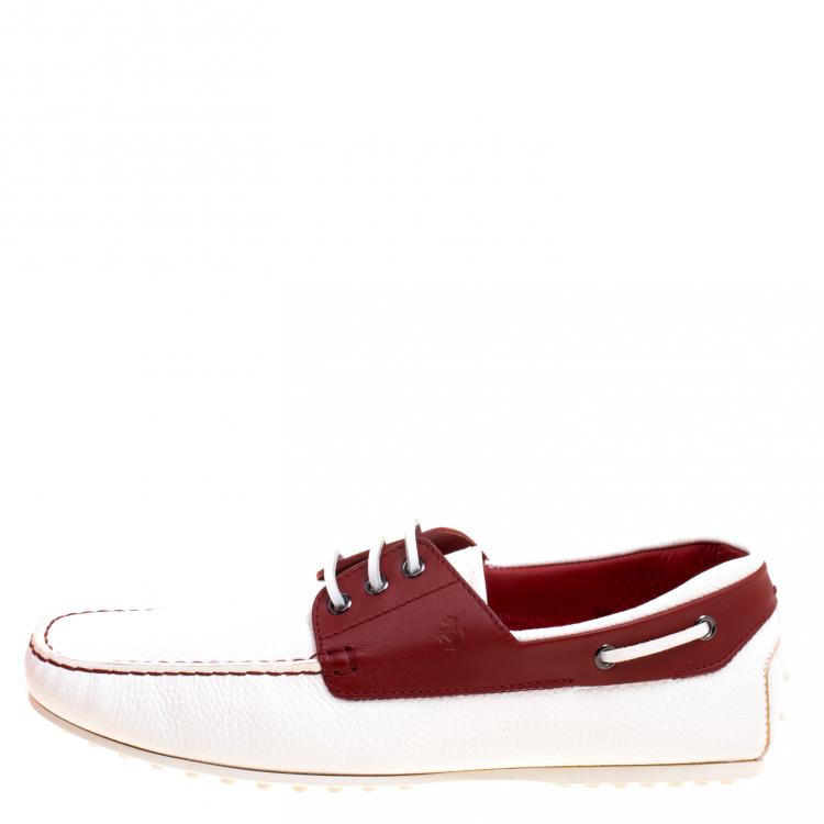 Pre Owned Tod's for Ferrari Two Tone Leather Boat Shoes Size 42.5