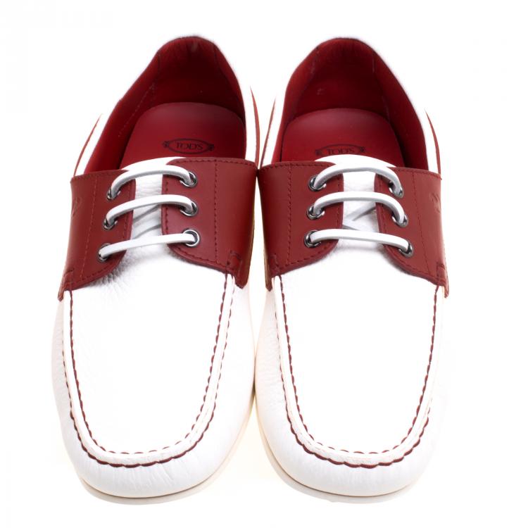 Pre Owned Tod's for Ferrari Two Tone Leather Boat Shoes Size 42.5