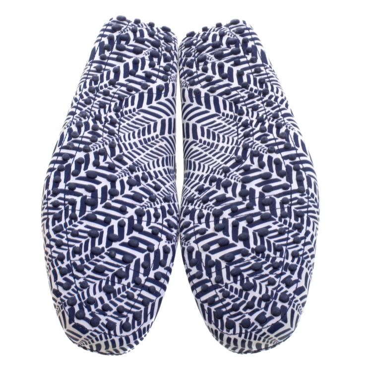 Pre Owned Tod's Blue and White Printed Leather Bow Loafers Size 46.5