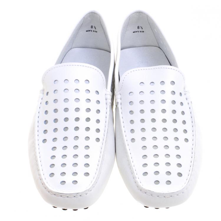Pre Owned Tod's White Perforated Leather Loafers Size 42.5